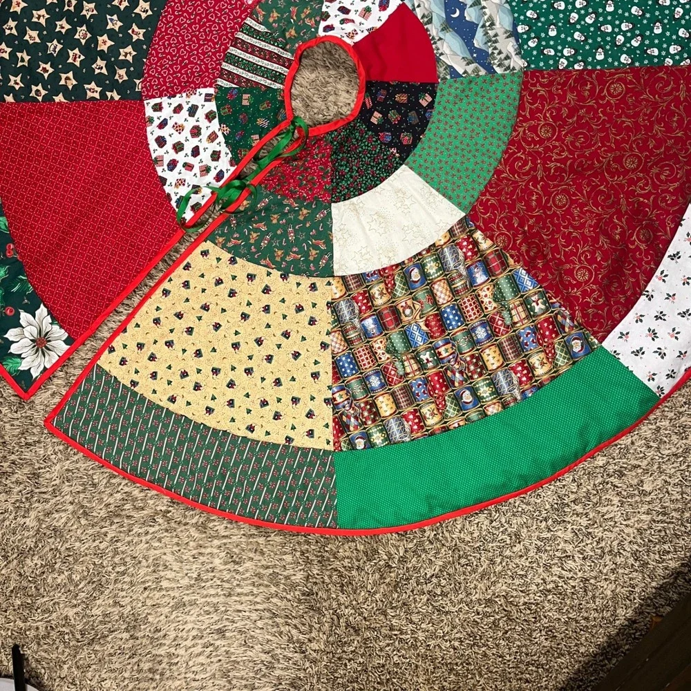 Handmade Christmas Tree‎ Skirt 54in Multicolor Patchwork Quilted Holiday